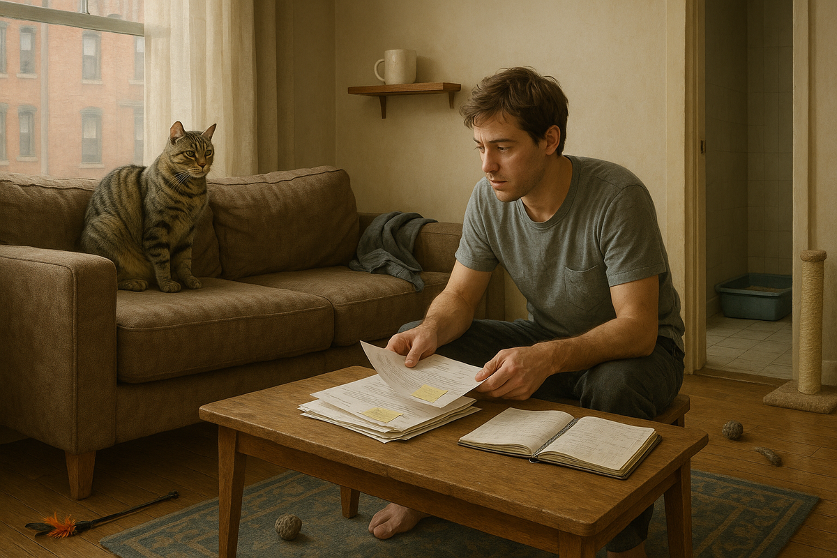 Chat dans un logement en location illustré de manière vague