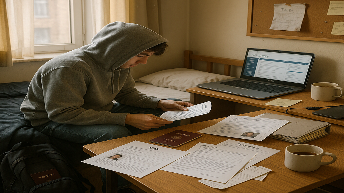 Personne préparant des documents pour des études à l’étranger